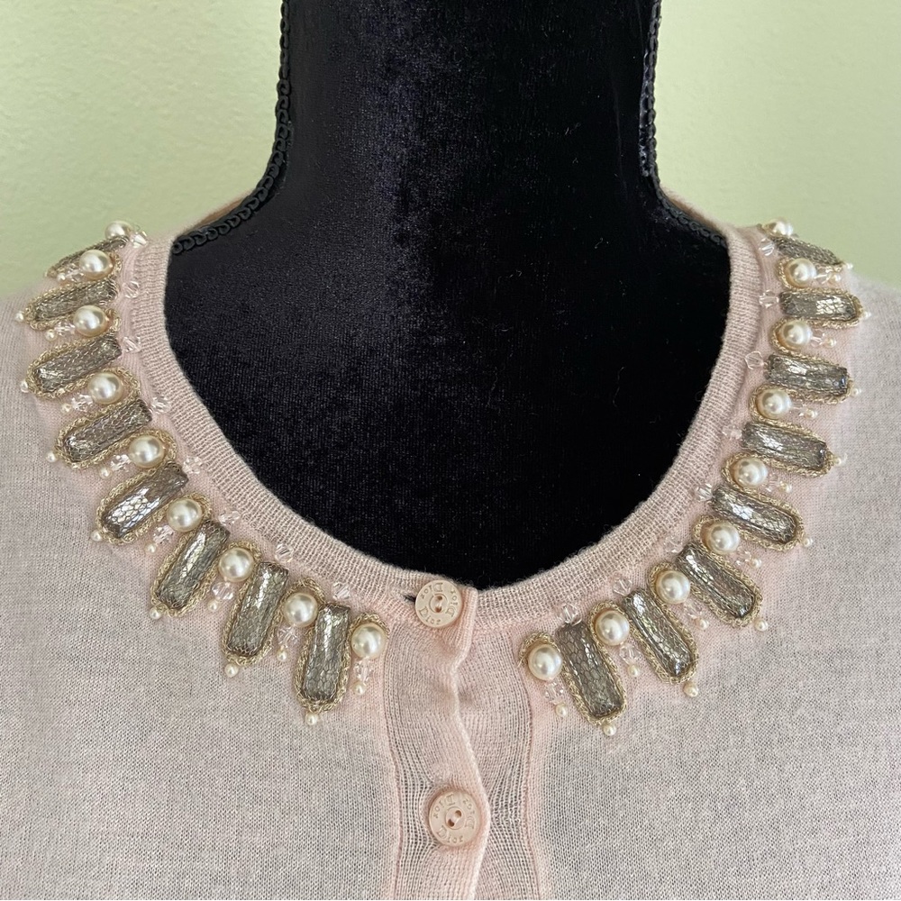 Christian Dior Cashmere Embellished Crystals and Pearls Neck Cardigan - Picture 2 of 13
